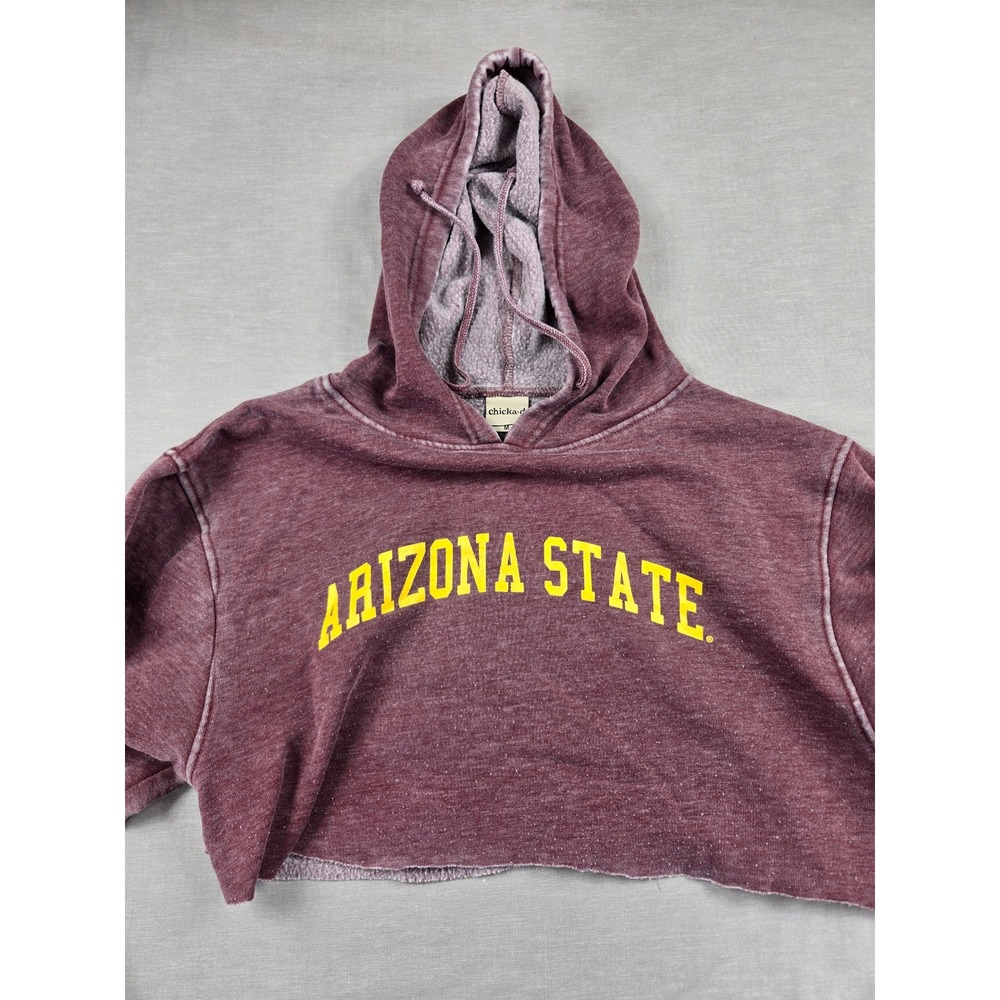 Chicka-d Arizona State Sun Devils Maroon Acid Wash Cropped Hoodie Womens Medium